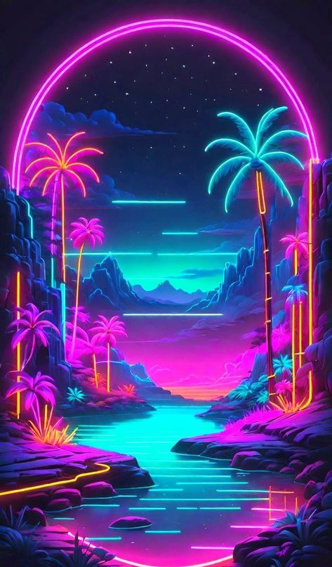 Retro Wave Aesthetic, Vaporwave Decor, Neon Pool Parties, Esthetician Life, Energy Artwork, Neon Art Painting, Tropical Disco, Wave Aesthetic, Pool Vibes