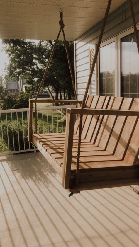 Farm porch swing #porch #porchswings #farmhouse #farmporch #wood #farmhousedecor #outsidedecor Country Porch Aesthetic, Farmhouse Porch Aesthetic, Porch Swing Aesthetic, Fumbled Hearts, Farm Front Porch, Country Farmhouse Porch, Farmhouse Balcony, Tiny House Porch, Beautiful Farms