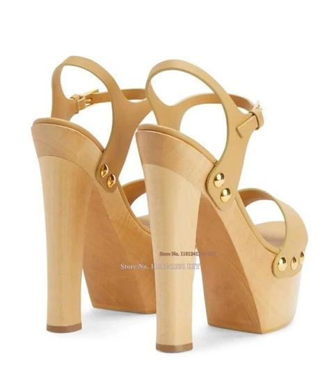 Featuring Beige Leather Wood Heeled Gold Tone Hardware High Heel Sandals Women Open Toe Thick Platform Heeled Summer Party Shoes _ - AliExpress Mobile Wooden Heels, Wood Heel, Wooden Heel, Sandals Women, Party Shoes, Womens High Heels, High Heel Sandals, Heel Sandals, Heel Shoes