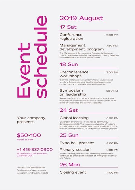 Events Calendar Design, Event Schedule Design, Schedule Poster, Agenda Design, Conference Poster, Event Poster Template, Event Posters, Event Poster Design, Conference Design