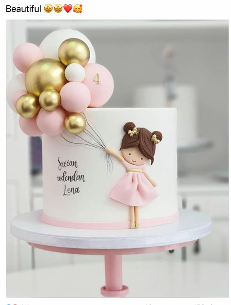 Golden Birthday Cake Ideas, Tort Hello Kitty, Golden Birthday Cakes, Girls First Birthday Cake, Balloons Cake, Baby First Birthday Cake, Elegant Birthday Cakes, 1st Birthday Cakes