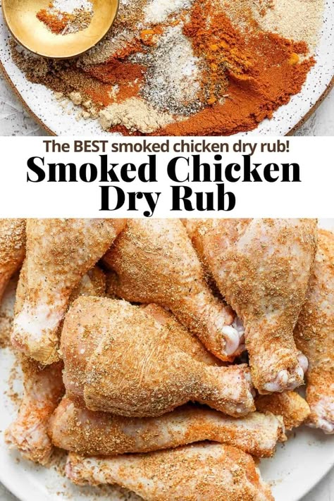 Smoked Chicken Dry Rub Recipe, Chicken Dry Rub Recipe, Bbq Smoked Chicken, Smoked Chicken Rub, Chicken Dry Rub, Chicken Rub Recipes, Chicken Seasoning Recipes, Smoked Chicken Recipes, Wooden Skillet