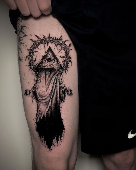 Dark Tattoos For Men, Horror Tattoo Ideas, Dark Tattoo Ideas, Fenrir Tattoo, Gotik Tattoo, Shadow Tattoo, Occult Tattoo, Scary Tattoos, Creepy Tattoos