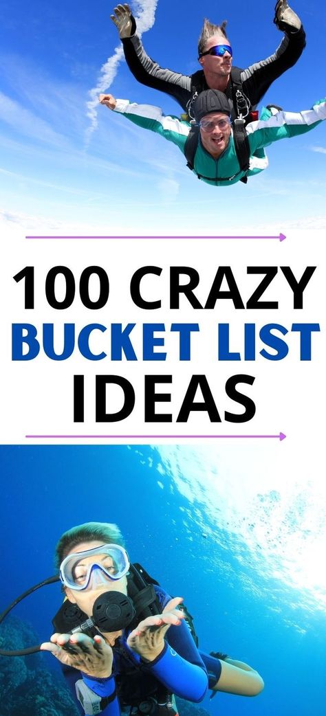 Because what is life without a little excitement in it? These are the best crazy bucket list ideas to try at least once in your lifetime! Weird bucket list ideas, fun bucket list ideas, crazy ideas for your bucket list. Bucket List Ideas Crazy, 2023 Goals List, Crazy Bucket List Ideas, Fun Bucket List Ideas, 50 Before 50, Crazy Bucket List, 50 Challenge, Lifetime Bucket List, Adventure Goals