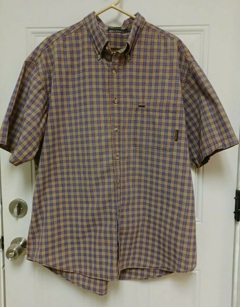 Timberland Weathergear Rugged Fit Button Down Short Sleeve Shirt. Blue, Red, Green and Beige Plaid. Front Pocket. Round Hem.  Size XL: Chest-52", Length-31" Front, 34" Back Men’s Button Up Shirt Casual, Mens Button Up Shirts, Male Shirt, Button Up Shirt Men, Button Down Shirt Men, Button Ups, Male Clothes, Beige Plaid, Button Down Short Sleeve