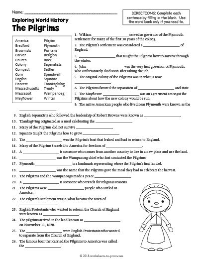 Free Printable The Pilgrims History Worksheet History Lessons For Kids, Geography Worksheets, Thanksgiving Worksheets, Word Family Worksheets, Family Worksheet, History Worksheets, 6th Grade Social Studies, World History Lessons, Homeschool Social Studies