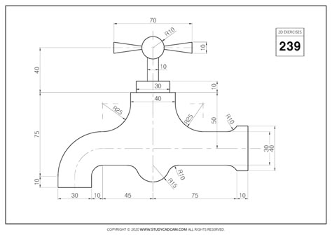 2D CAD EXERCISES 239 - STUDYCADCAM Autocad Exercises 2d, Autocad Exercises, 3d Autocad, Chemical Engineer, 3d Geometry, Autocad Tutorial, Autodesk Inventor, Mechanical Engineering Design, Drawing Machine