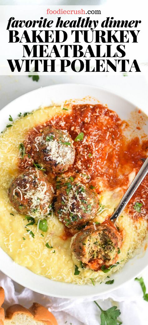 Dinner With Polenta, Ground Turkey And Polenta, Polenta With Meatballs, Ground Turkey Farro Recipes, Polenta Meatballs, Meatball And Polenta, Italian Ground Turkey Recipes, Italian Polenta Recipes, Healthy Polenta Recipes