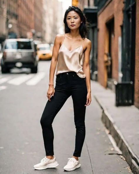 How to Look Chic in Flat Shoes: 25 Outfits in 2024 Every Woman Must Try Flat Shoes Outfit, Satin Camisole, Satin Cami, Shoes Outfit, Look Chic, Flat Shoes, Every Woman, Shoes Flats, To Look