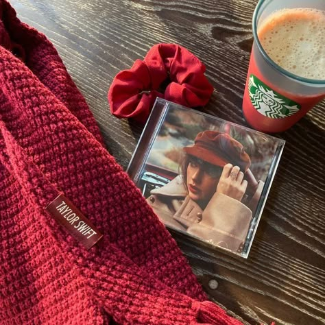 All Too Well Scarf Taylor Swift, Red Taylor Swift Scarf, Taylor Swift Scrunchie, Red Taylor’s Version, Red Things Aesthetic, Starbucks Taylor Swift, Red Taylors Version Aesthetic, Red Scarf Aesthetic, Taylor Swift Scarf