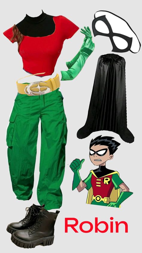 robin shein costumeee Robin Dc Costume, Robin Outfit Dc, Diy Robin Costume For Women, Robin Female Costume, Monster Energy Costume, Robin Cosplay Teen Titans, Robin Halloween Costume Women, Batman And Robin Costume For Women, Dc Costumes Female