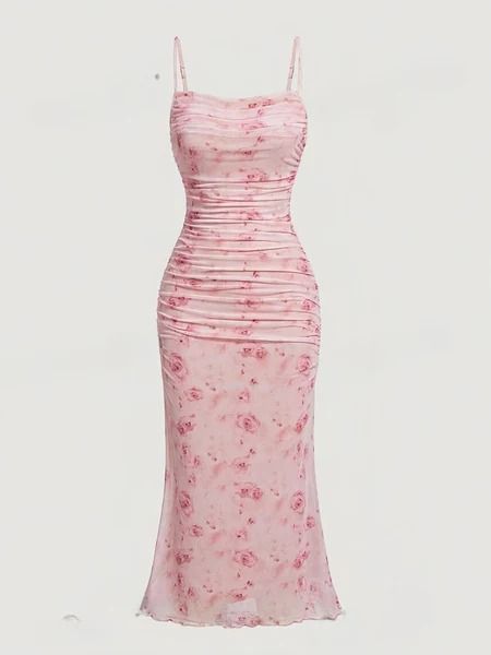 Delicate Ruched Spaghetti Strap Print Bodycon Dress – Ncocon Pink Fitted Sleeveless Floral Dress, Cute Fitted Pink Floral Dress, Pink Feminine Floral Dress With Spaghetti Straps, Fitted Pink Floral Print Strapless Dress, Cute Tight Dresses, House Of Cb Pink Floral Dress, Wishlist Board, Pink Bodycon Dress, Fitted Floral Dress