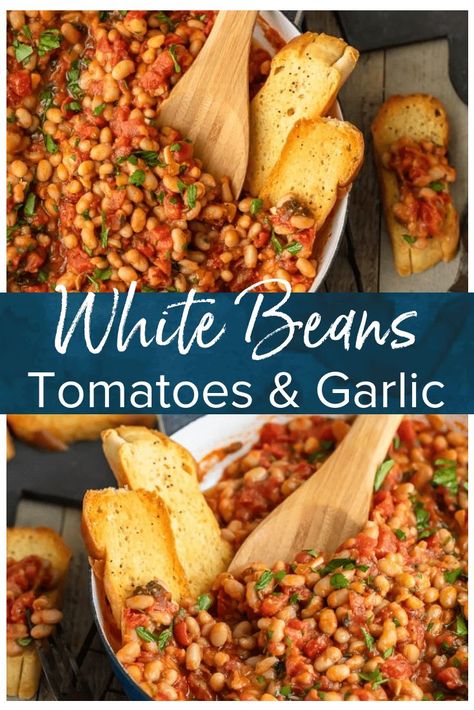 New Easy Recipes, Cannellini Beans Recipes, White Bean Recipes, Cannellini Beans, Mediterranean Diet Recipes, Tomato Recipes, Easy Weeknight Meals, Baked Beans, Veggie Dishes