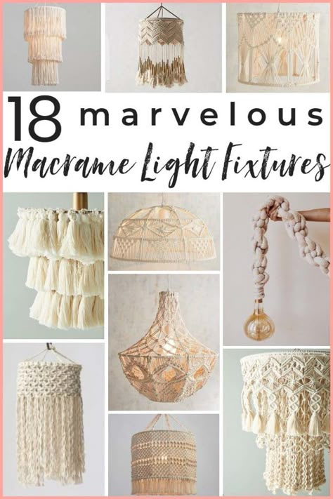 5 DIY macrame lighting projects +14 gorgeous macrame pendant lights you can buy! A shopping guide for the latest lighting craze. Macrame is popular for a good reason! These are ammmazzzing boho pendants! #macrame #boholighting #boholightingideas #macramelights #macramependantlight #macramependantlights #bohochic #bohochiclighting #macrameshoppingguide #macramelightshade #macramelightpendant #macramedecor Macrame Pendant Light Diy, Macrame Light Shade Diy, Macrame Lampshade Diy, Macrame Lamp Shade Diy, Macrame Lighting, Macrame Light Shade, Luminaria Diy, Diy Macrame Wall Hanging, Macrame Light