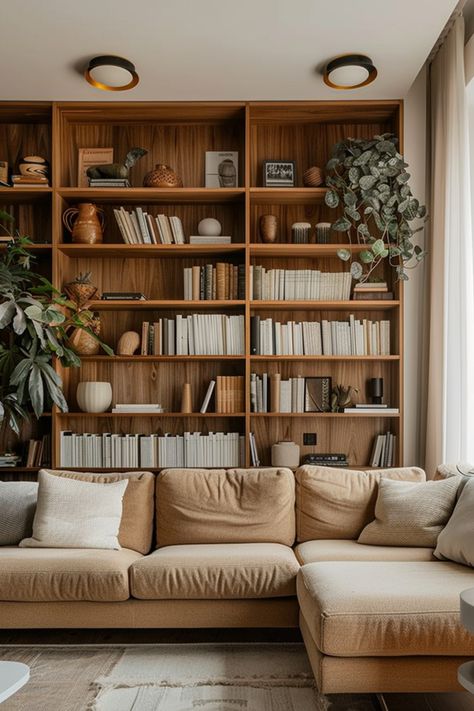 Trendy Shelving Units for Modern Home Libraries: Functional and Fashionable - Quiet Minimal Scandinavian Library, Dream Townhouse, Modern Home Library, Bookshelf Living Room, Sustainable Living Room, Rittenhouse Square, Contemporary Shelving, Library Living Room, Contemporary Bookcase