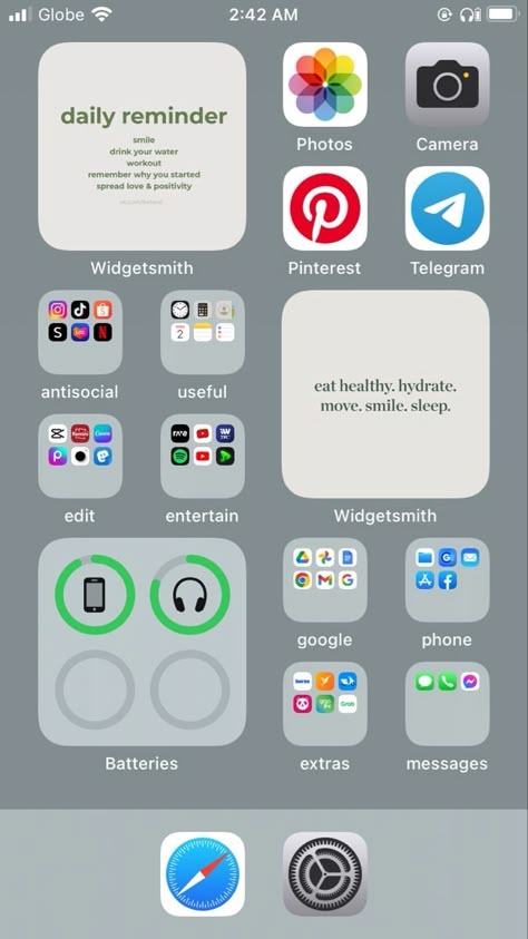 Aestic Phone Organization, Cool Ways To Set Up Your Homescreen, Ways To Costumize Your Phone, Organize Iphone Home Screen Aesthetic, Ways To Set Up Your Iphone Home Screen, Cute Ways To Organize Your Phone Apps, Organizing Iphone, Organisation Iphone Apps, Iphone Set Up Ideas Homescreen