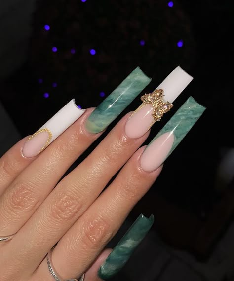 Green Long Nails, Sweet 16 Nails, 16 Nails, Blossom Nails, Mail Inspo, Nail Ideas Summer, Cherry Blossom Nails, Mauve Nails