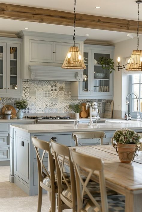 29 French Style Kitchen Ideas 13 French Style Kitchen Ideas, Blue French Country Kitchen, French Country Kitchens Ideas, French Countryside Kitchen, French Blue Kitchen, Industrial Loft Kitchen, Loft Kitchens, Provincial Kitchen, French Kitchen Design