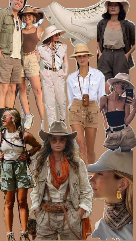 Safari hiking theme outfits Safari Outfit Women, Glamping Outfit, Africa Safari Clothes, Jungle Outfit, Egypt Outfits, Hm Outfits, South Africa Fashion, South Africa Safari, Safari Outfit