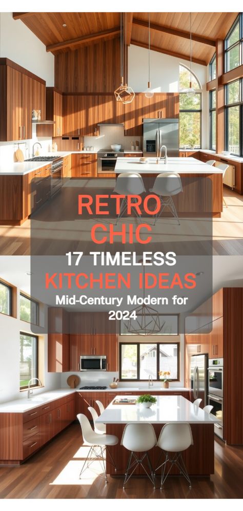 mid-century modern kitchen design Mid Century Modern Kitchen Colors, Mid Century Modern Open Concept, Modern Kitchen Oak Cabinets, Midcentury Kitchen Remodel, Kitchen Vintage Modern, Mid Century Modern Kitchen Renovation, Timeless Kitchen Ideas, Kitchen Cabinets Design Layout, Midcentury Modern Kitchen