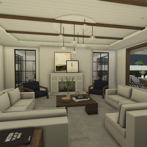 Bloxburg Mediterranean Living Room Ideas, 2 L Shaped Couches Family Rooms, Modern Bloxburg House Living Room, Large Bloxburg Living Room, Morden Bloxburg Living Room, 3 By 4 Bloxburg Living Room, Living Room Designs Roblox Bloxburg, Bloxburg House Ideas Living Room Modern, Blocksburg Interior Ideas