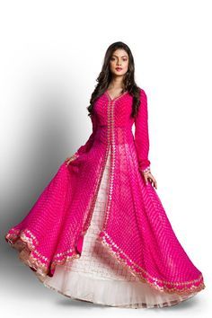 Laheriya Design Dresses, Lehriya Dress Pattern, Mothda Saree Dress, Leheriya Anarkali Dress, Bandhni Suit Designs Latest, Leheriya Outfit Ideas, Bandhej Dress Designs Latest, Bandhani Saree To Dress, Laheriya Design Lahenga