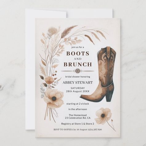 Celebrate the upcoming wedding with our charming Boots and Brunch Bridal Shower Invitation! Perfect for a country or western-themed celebration, this cowgirl boot invite sets the tone for a fun and relaxed event. Whether you're planning a rustic bridal shower or a brunch with bubbly, this invitation is sure to impress your guests. Get ready to kick off the festivities in style with our Boots and Bubbly themed invitation.  With options for both digital and print formats, you can choose the conven Boots And Brunch Party, Western Bridal Shower Theme, Getting Hitched Bridal Shower Ideas, Boots And Brunch, Bridal Shower Rustic Theme, Country Bridal Shower Themes, Boots And Bubbles Bridal Shower Ideas, Bridal Shower Themes Western, Boots Brunch And Bubbly