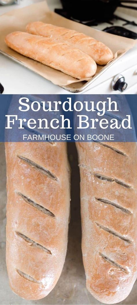 Sourdough French bread is a simple and classic recipe with a fluffy texture and crusty exterior. Knead the night before and allow it to ferment overnight, then shape, rise and bake the next day. It's wonderfully simple. #farmhouseonboone #sourdough #sourdoughfrenchbread #sourdough Farmhouse On Boone Sourdough, Sourdough French Bread Recipe, Sourdough French Bread, Sourdough Starters, Easy Sourdough Bread Recipe, Everything Sourdough, Using Sourdough Starter, Farmhouse On Boone, Recipe Using Sourdough Starter