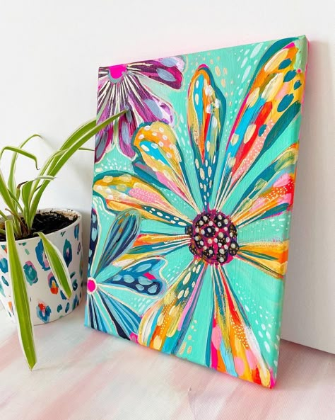 Mini Tela, Young Art, Abstract Flower Art, Acrylic Painting Tutorials, Acrylic Canvas, Flower Art Painting, Mini Canvas Art, Painting Art Projects, Diy Art Painting