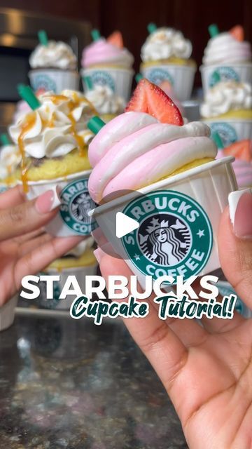 Starbucks Theme Cupcakes, Pink Starbucks Party Ideas, Sleepover Cupcakes Ideas, Coffee Theme Cupcakes, Starbucks Cupcake Ideas, Cupcakes Decoration Easy Birthday, Starbucks Pink Drink Cake, Frappe Cupcakes, Starbucks Cakes Birthday Ideas