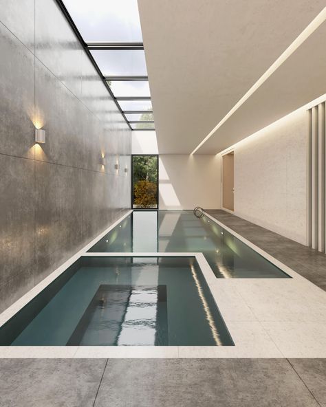 Reza Mohtashami, Indoor Swimming Pool Design, Indoor Pool Design, Piscina Interior, Indoor Swimming Pool, Modern Villa Design, Concrete Home, Black Brick, Lap Pool