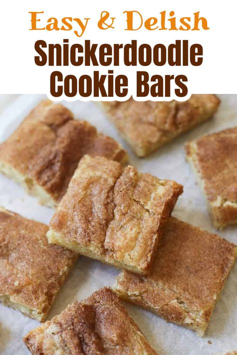 Home-made Snickerdoodle Cookie Bars! - These soft, thick, buttery, moist, cinnamon-sugar Snickerdoodle Cookie Bars are to die for! Very few ingredients and super easy to make! #snickerdoodle #bars #cookies #baking #cinnamon #blondies Snickerdoodle Cookie Bars, Cinnamon Blondies, Baking Cinnamon, Snickerdoodle Bars, Bars Cookies, Smores Dessert, Snickerdoodle Cookie, Homemade Snickers, Cookies Gluten Free