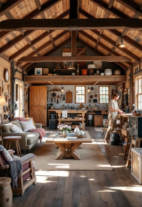 Small Barn House Converted Stables Interiors, Barn Hangout Ideas, Small Barn Conversion Interiors, Barn With Living Quarters Upstairs, Art Studio Cafe, Barn To House Conversion, Barn Art Studio, Ground Floor Design, Barn Interior Ideas