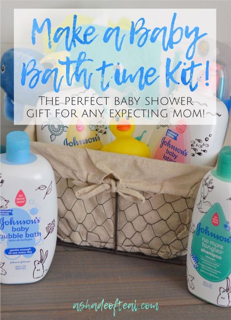 Make a Baby Bath time Kit! The perfect baby shower gift for any expecting mom with these cute Johnson & Johnson bath products from @Target @jnjcares #GiftingForBaby #ad Baby Bath Gift Basket Ideas, Baby Bath Gift Basket, Bathtub Baby Shower Gift, Baby Bath Tub Gift Basket, Baby Bath Gift, Bath Gift Basket, Baby Bubble Bath, Bath Kit, Baby Shower Baskets