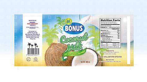 SM Bonus Coconut Milk on Behance Milk Label Design, Milk Label, Milk Packaging, Photoshop Tutorial Typography, Brand Communication, Quezon City, Packaging Labels Design, Marketing Communication, Branding Marketing