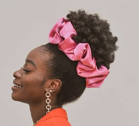 Scrunchies Curly Hair, Natural Hair Scrunchie Hairstyles, 4c Hair Aesthetic, Simple Haircuts, Scrunchie Business, Scrunchies Aesthetic, Natural Hair Accessories, Cool Hair, Until The End Of Time