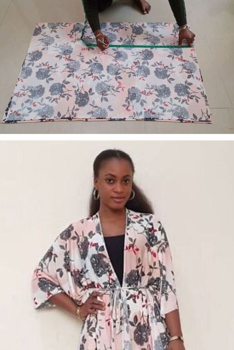 Learn how to make a simple kimono jacket with this step by step easy diy kimono jacket pattern. Quick diy kimono robe for Fall. #nosew #kimono #tutorial How To Make Kimono Jacket, Diy Kimono No Sew, Easy Kimono Pattern, Kimono Robes Pattern, How To Make Kimono, Sew Kimono, Bathrobe Pattern, Kimono Tutorial, Simple Kimono