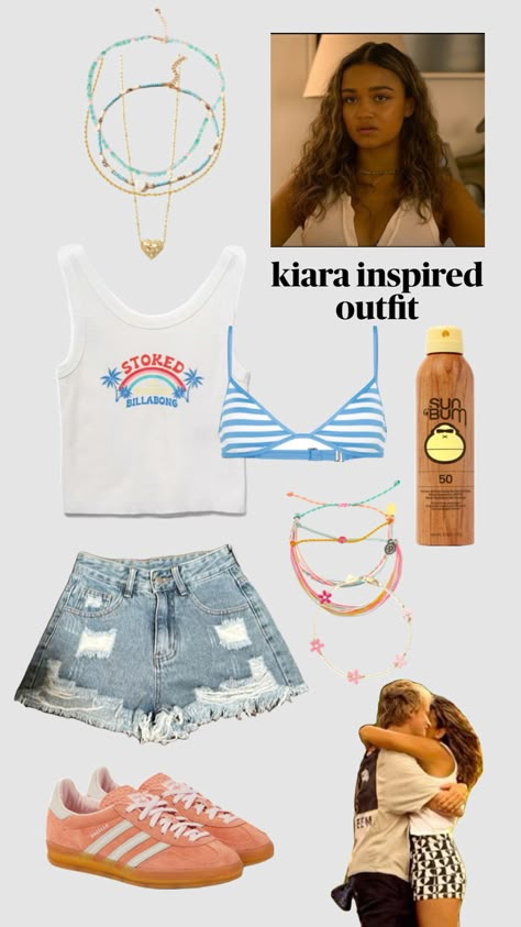 Outerbanks Kiara Outfit, Obx Kie Style, Jug Jug Jeeyo Kiara Outfits, Kiara From Outer Banks Outfits, Obx Kie Outfit, Outer Banks Girl Outfits, Obx Outer Banks Outfits Kiara, Outerbanks Aethstetic Outfit, Outerbanks Outfit Inspiration