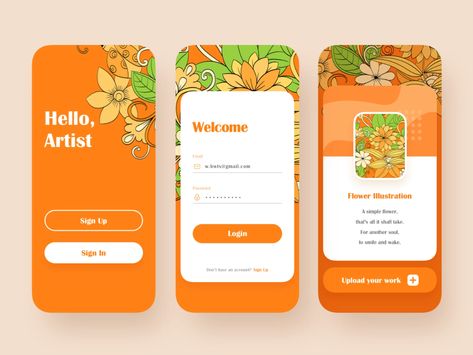 An artist's application by J.Fong on Dribbble Ux Design Examples, Orange Website, Onboarding Ui, Desain Ux, Web Application Design, Ui Ux 디자인, Mobile Design Inspiration, App Design Layout, Ux App Design