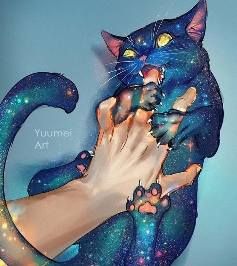 Yuumei Art, Mystical Animals, Cat Comics, Large Art Prints, Fantasy Animals, Mythical Creatures Art, Space Cat, 판타지 아트, Cat Drawing