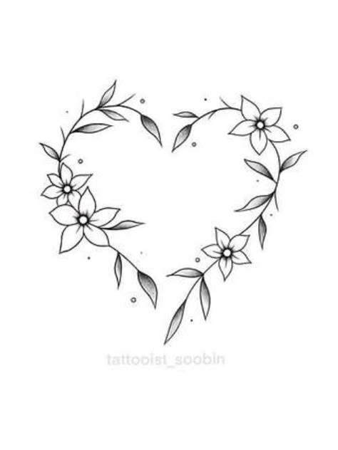 Flash Tattoo Heart, Heart Flower Tattoo, Flower Vine Tattoos, Cool Ear Tattoos, Wreath Tattoo, Vine Drawing, Dragon Tattoo Ideas, Ear Tattoo Ideas, Flower Pattern Drawing