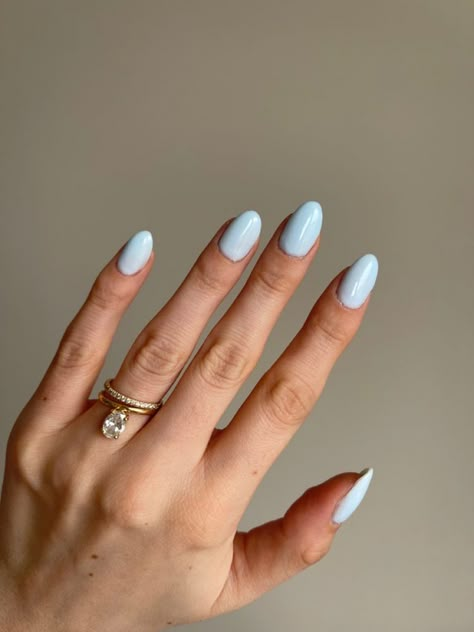 Nails 2023 Trends Light Blue, Blueberry Milk Pedicure, Powder Blue Dip Nails, Light Blue Milky Nails, Blueberry Milk Manicure, Cloud Blue Nails, Pale Blue Gel Nails, Milky Light Blue Nails, Blueberry Blue Nails