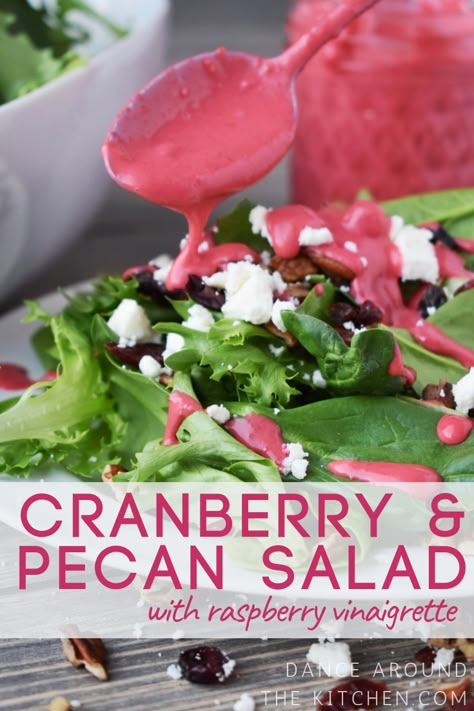 Drizzled with the homemade raspberry vinaigrette, this salad is vibrant and full of flavor! Recipes With Raspberry Vinaigrette, Salad Recipes With Raspberry Vinaigrette, Raspberry Dressing Salad, Healthy Raspberry Vinaigrette Dressing, Raspberry Vinegarette Dressing Salad, Rasberry Dressing Salad, Raspberry Vinaigrette Salad Recipes, Salad Raspberry Vinaigrette, Sweet And Sour Salad Dressing Recipe