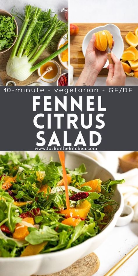 You'll fall in love with this light and refreshing Fennel and Citrus Salad with a homemade citrus vinaigrette dressing. It's easy to make in just about 10 minutes, with three citrus varieties, crunchy fennel, and peppery arugula. Easily customizable, it makes an excellent side dish or simple lunch. Citrus Vinaigrette Dressing, Salad With Fennel, Great Salad Recipes, Crab Salad Recipe, Noodle Salad Recipes, Citrus Vinaigrette, Spinach Salad Recipes, Paleo Soup, Citrus Salad