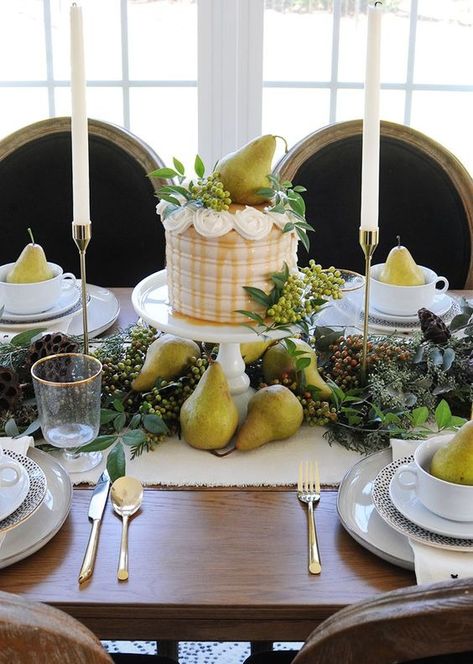 La Jolla Basket, Holiday Interior Decor, Thanksgiving Tablescapes Elegant, Table Setting Fall, Pears Decor, Faux Cowhide Rug, Thanksgiving Table Setting, Fall Cake, Dear Lillie