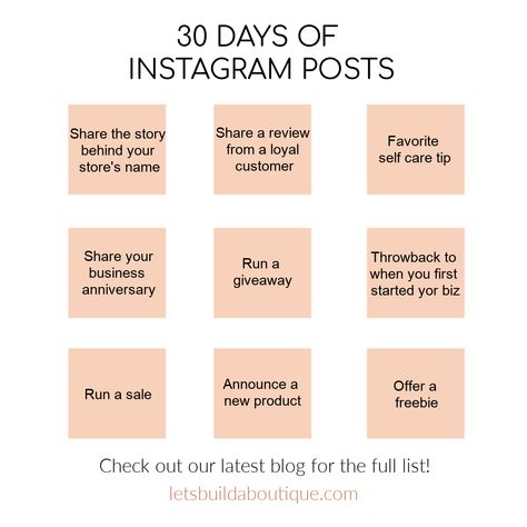 If you are using social media for your online ecommerce store, you know you need to be active on Instagram and post content that your followers are interested in. I've put together a list of 30 days of Instagram posts that you can use in your feed or on your stories! Get creative and have fun as part of your marketing strategy for your online boutique. The more effort you put in your marketing efforts, the greater the results you'll find. come up with a great content strategy 30 Days Of Instagram Posts, How To Be Active On Instagram, Social Media Ideas For Boutiques, Content Ideas For Online Boutique, Instagram Post Ideas Online Shop, Instagram Retail Post Ideas, How To Be More Active On Instagram, Insta Boutique Ideas, Social Media Post Boutique