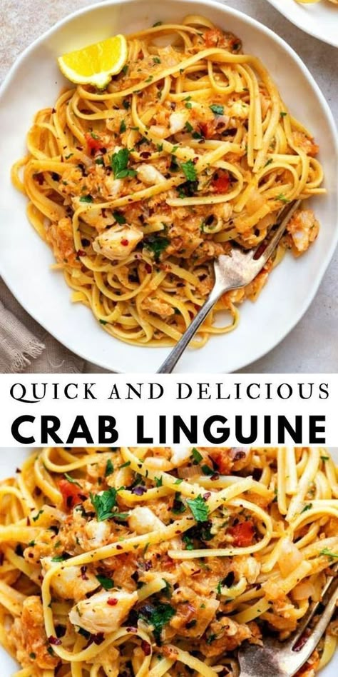 Fancy Crab Dinner, Quick Linguine Recipes, Shrimp And Crab Linguine Recipe, Lump Crab Meat Pasta Recipes, Pasta For Seafood, Whole 30 Crab Recipes, Crab Pasta Recipes Healthy, Lump Crab Dinner Recipes, Crab Linguini Recipe