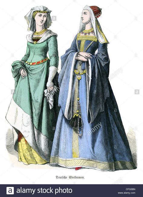 15th Century Noble women of Germany Stock Photo: 43996057 ... 15 Century Fashion, 13th Century Fashion, German Ladies, 13th Century Clothing, 1400s Fashion, 15th Century Fashion, 15th Century Clothing, German Dress, German Fashion