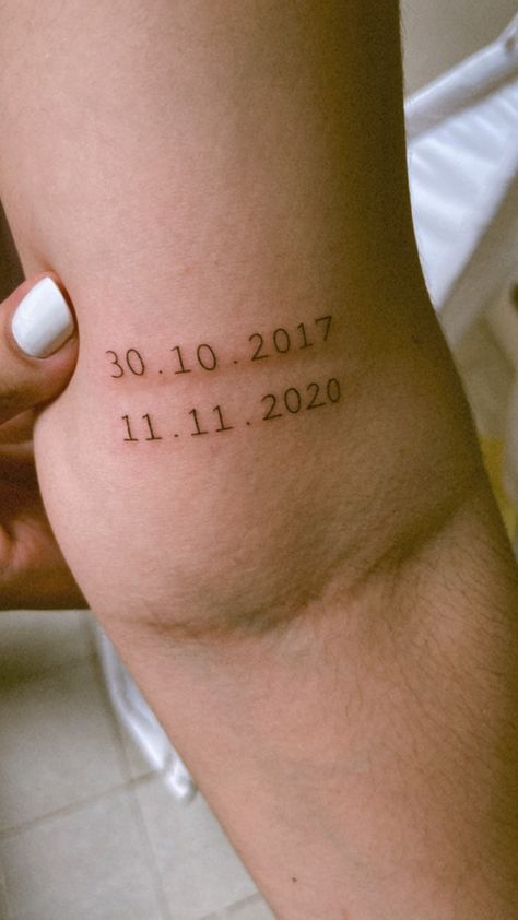 Two Dates Tattoo Ideas, Birthdate Tattoo Placement, Tiny Date Tattoos, 2 Dates Tattoo, Name And Date Tattoos For Women, Cursive Date Tattoo, Two Dates Tattoo, Multiple Date Tattoo Ideas, Birth Dates Tattoo Ideas