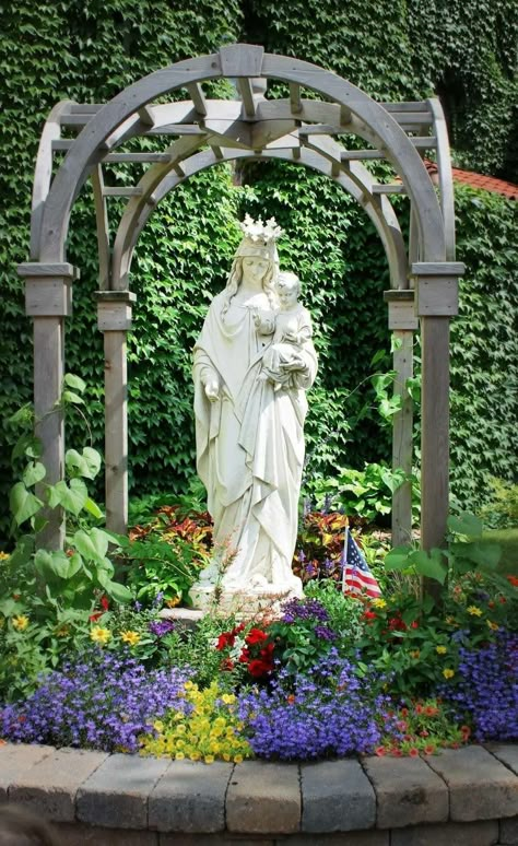 Mary Virgin Mary Statue Garden, Marian Grotto, Mary Grotto, Mary Altar, Rosary Garden, Virgin Mary Shrine, Marian Garden, Grotto Design, Mary Garden